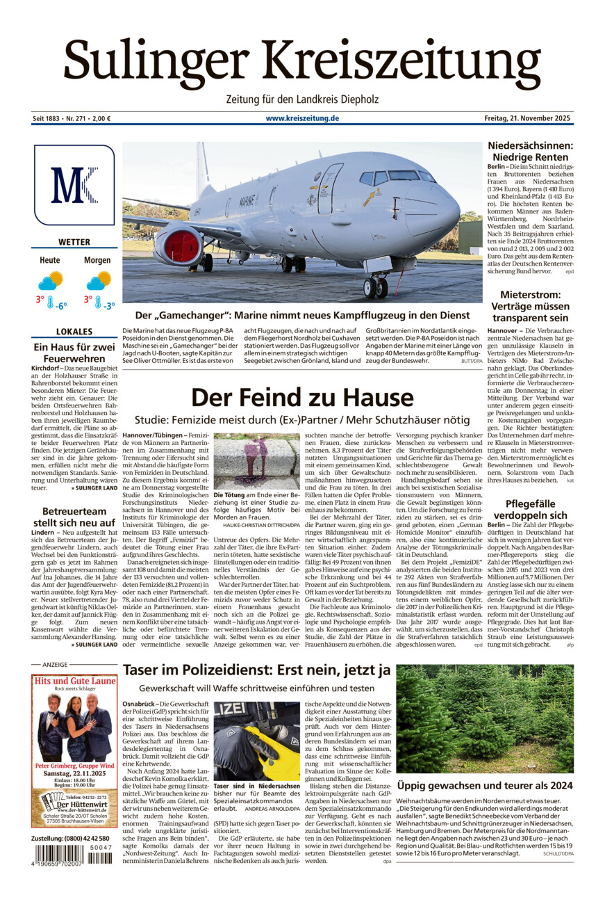 Sulinger Kreiszeitung vom Freitag, 21.11.2025