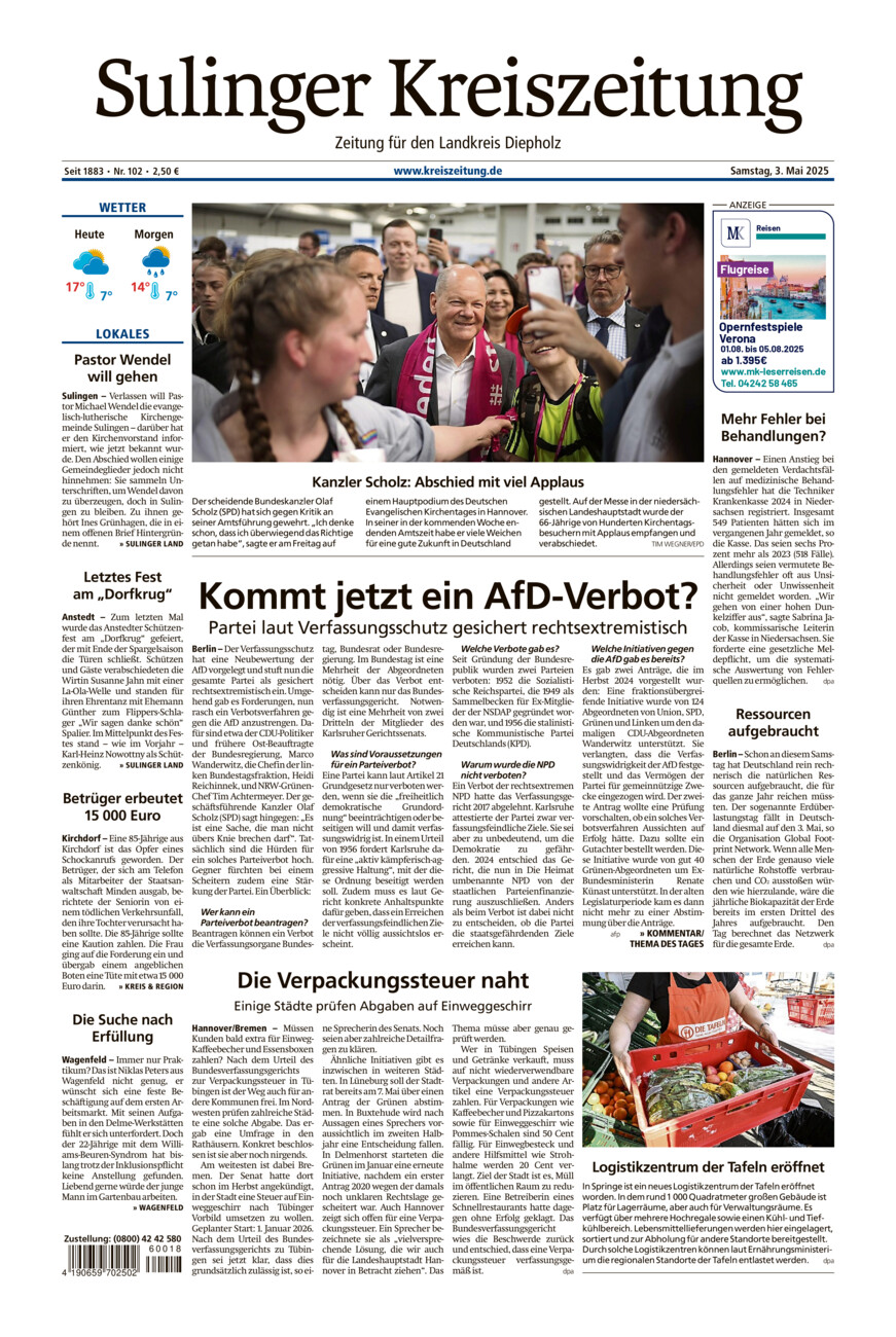 Sulinger Kreiszeitung vom Samstag, 03.05.2025