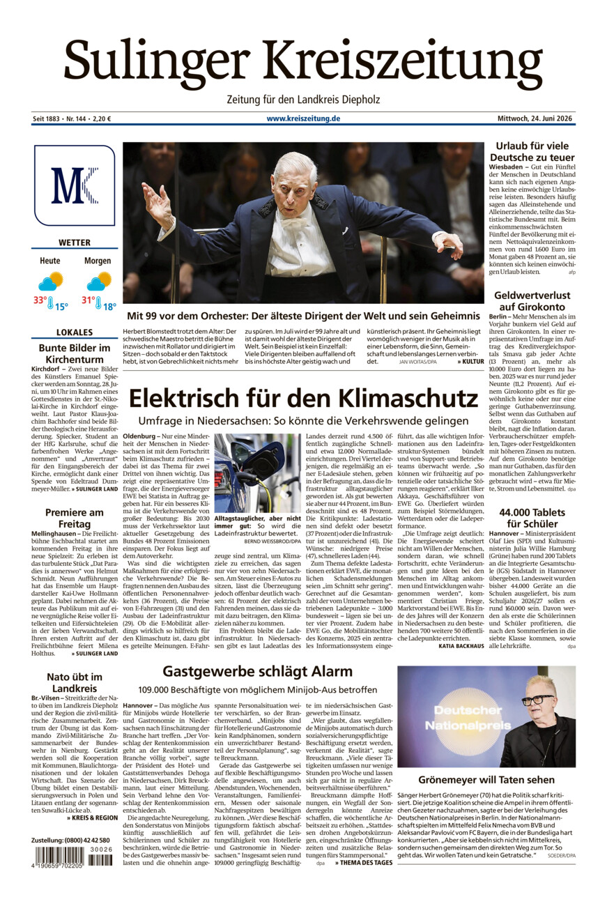 Sulinger Kreiszeitung vom Mittwoch, 24.06.2026