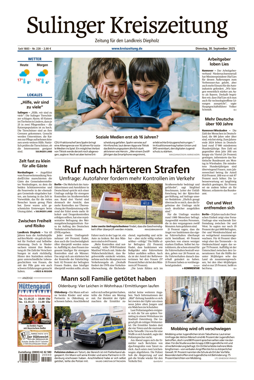 Sulinger Kreiszeitung vom Dienstag, 30.09.2025