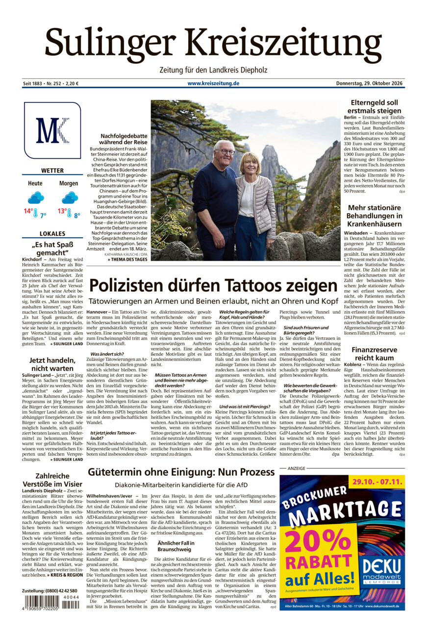 Sulinger Kreiszeitung vom Donnerstag, 29.10.2026