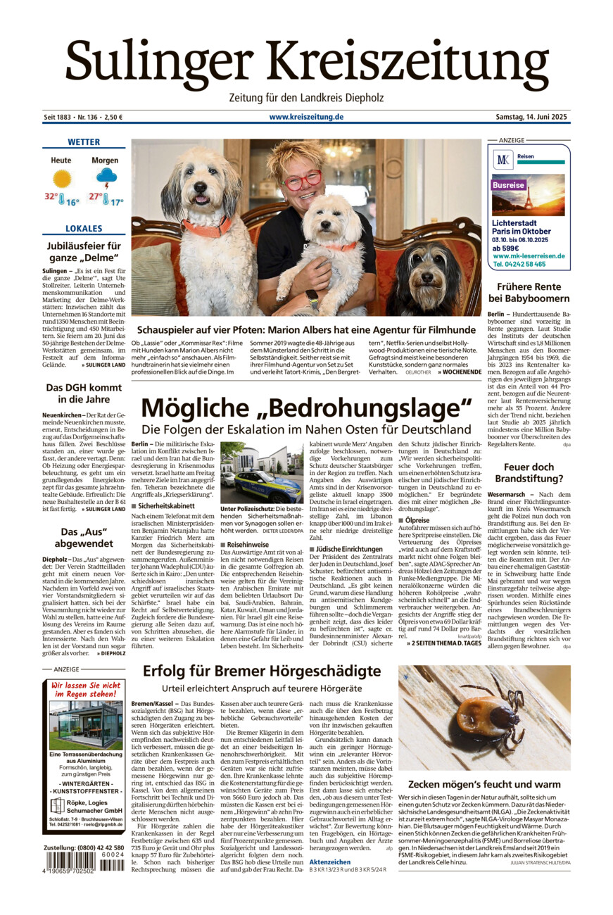 Sulinger Kreiszeitung vom Samstag, 14.06.2025