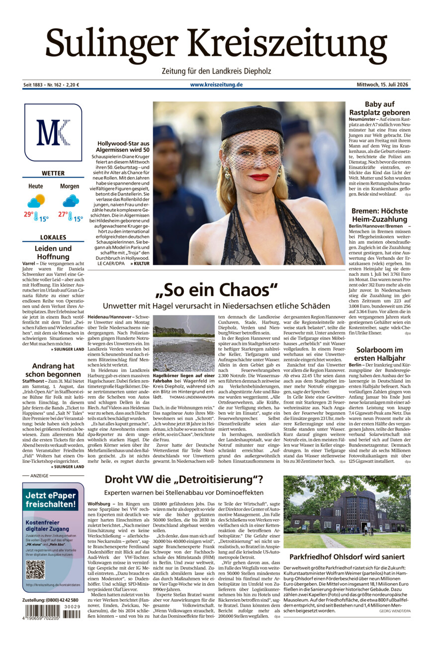 Sulinger Kreiszeitung vom Mittwoch, 15.07.2026