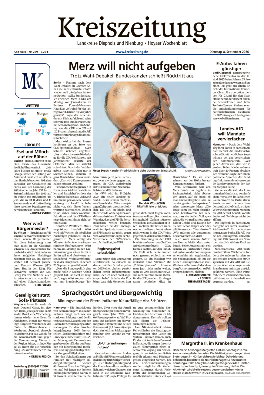 Kreiszeitung Bruchh.-Vilsen/Hoya vom Dienstag, 08.09.2026