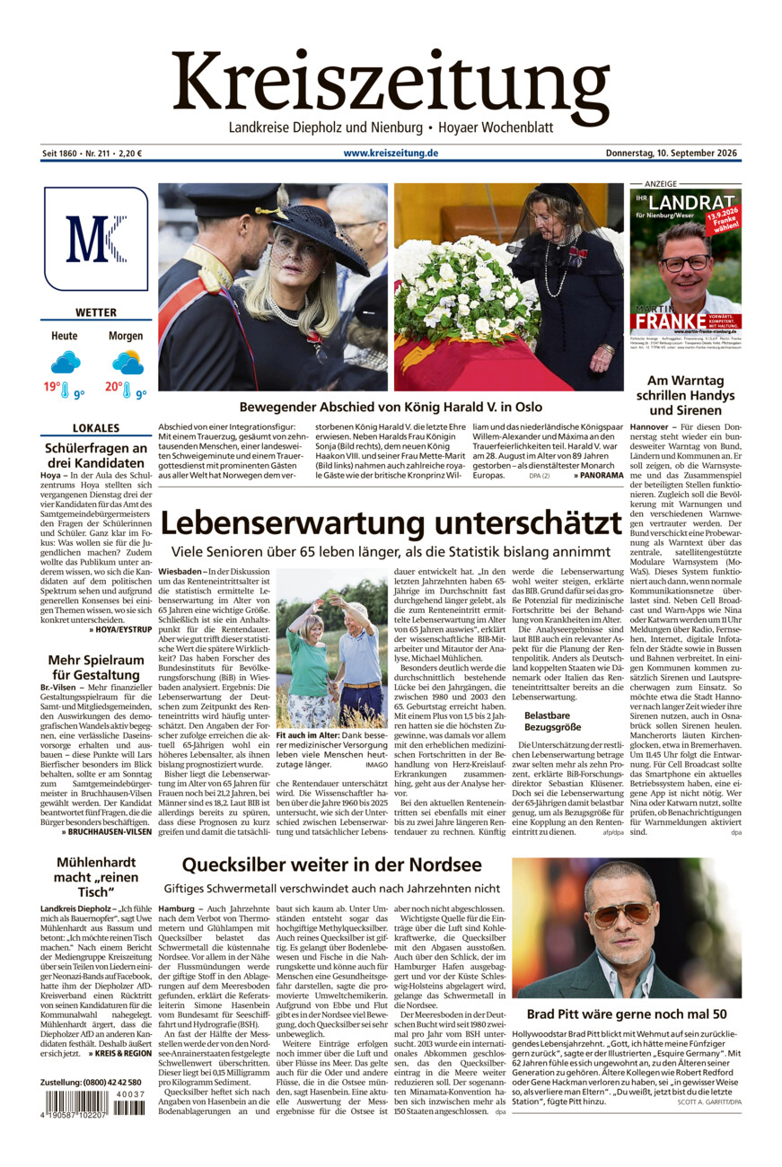 Kreiszeitung Bruchh.-Vilsen/Hoya vom Donnerstag, 10.09.2026