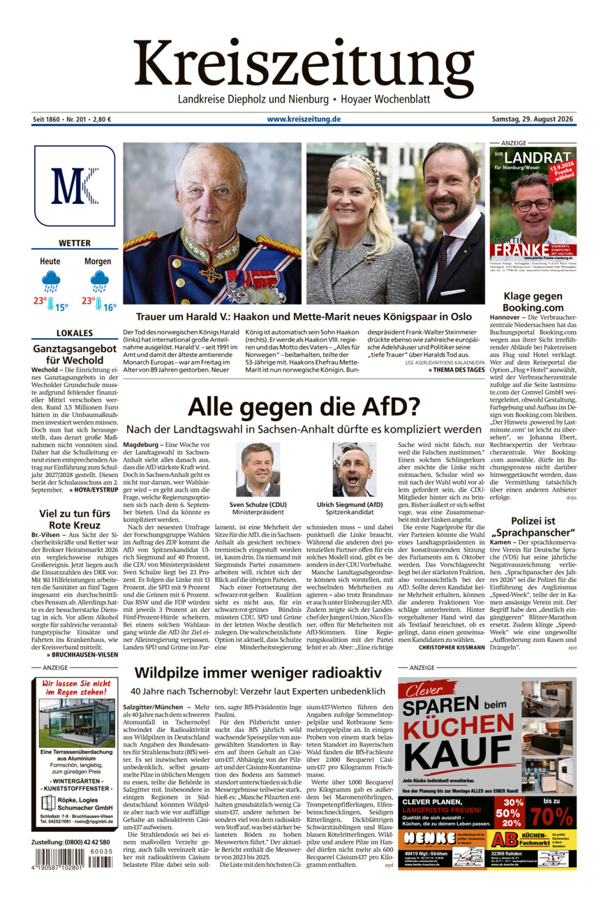 Kreiszeitung Bruchh.-Vilsen/Hoya vom Samstag, 29.08.2026