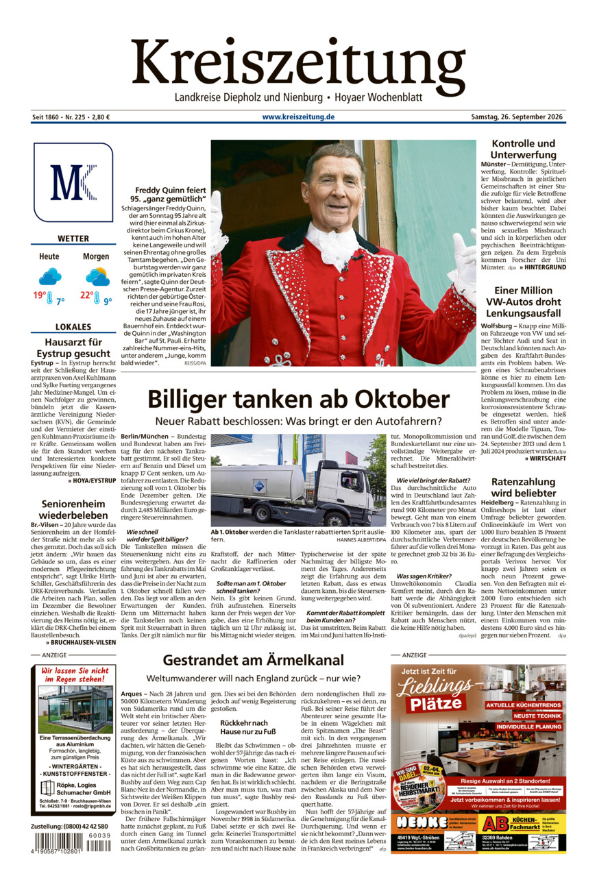 Kreiszeitung Bruchh.-Vilsen/Hoya vom Samstag, 26.09.2026