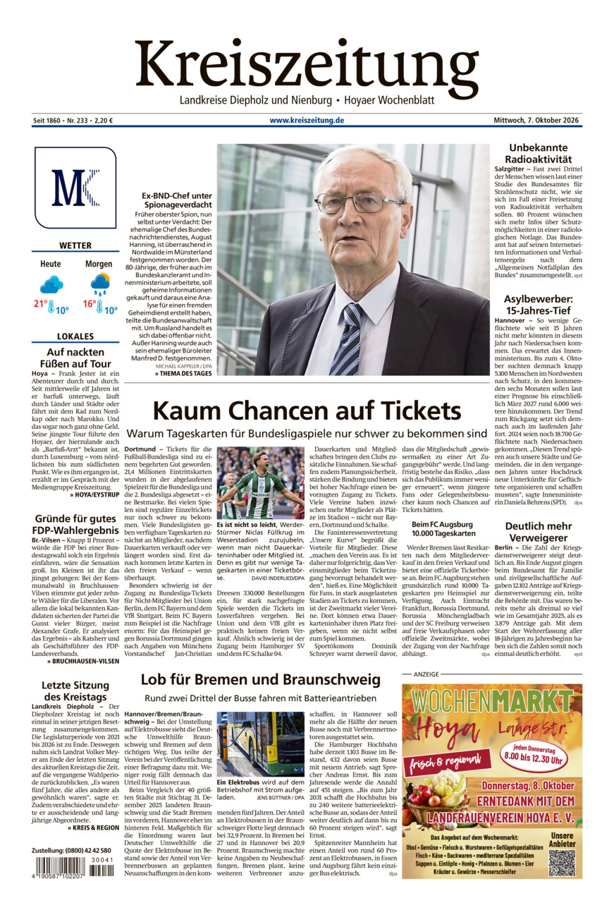 Kreiszeitung Bruchh.-Vilsen/Hoya vom Mittwoch, 07.10.2026