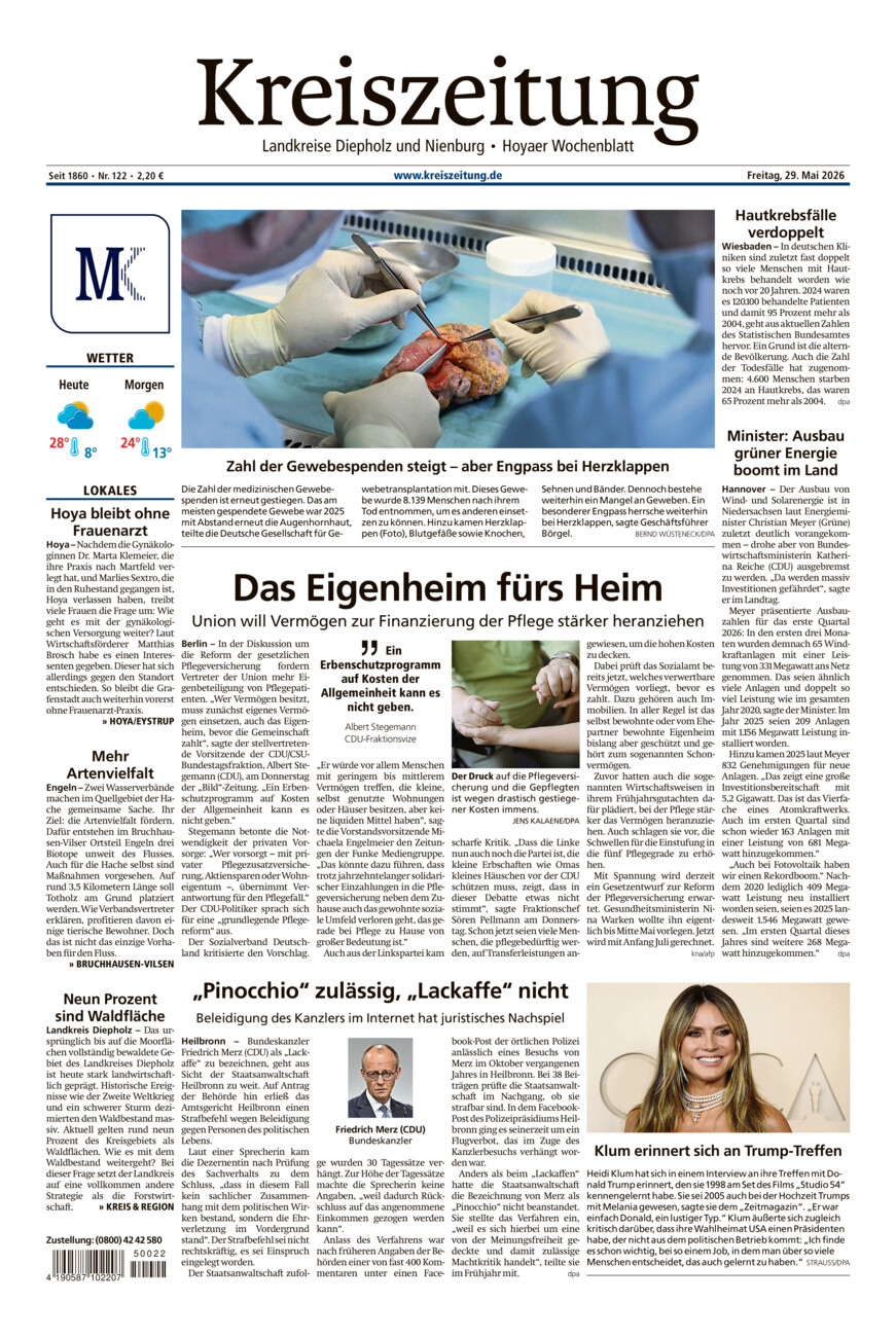 Kreiszeitung Bruchh.-Vilsen/Hoya vom Freitag, 29.05.2026