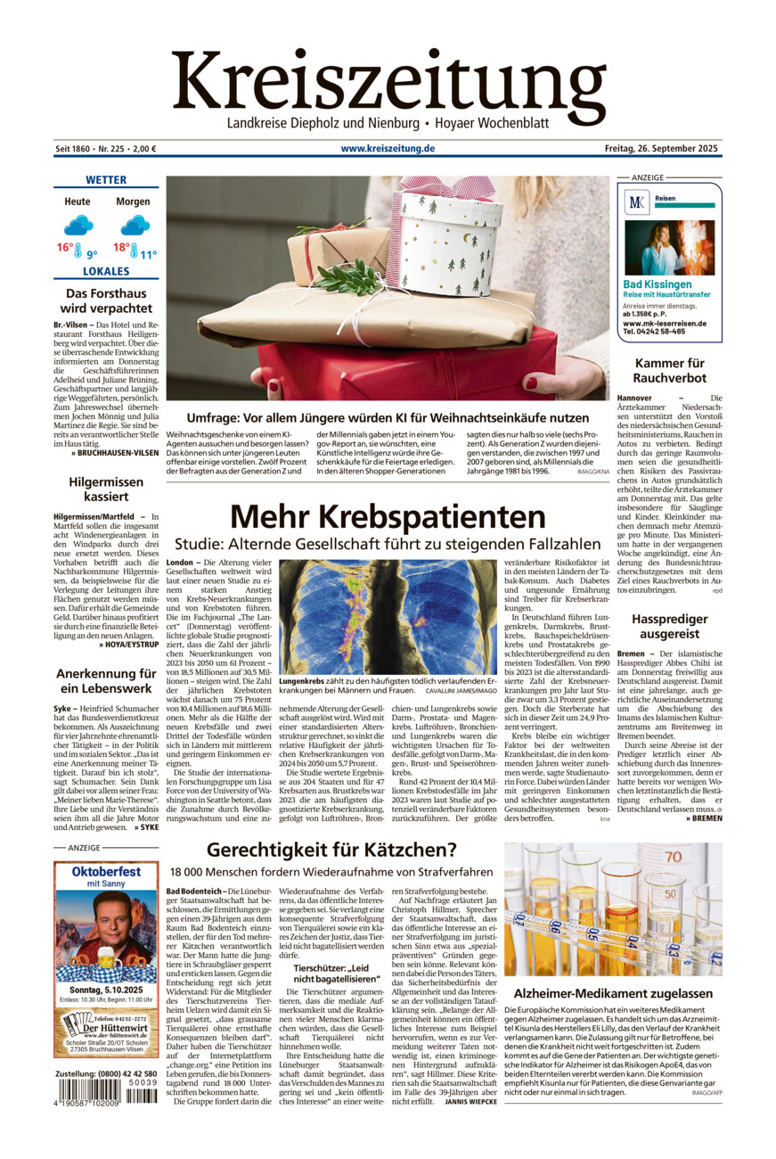 Kreiszeitung Bruchh.-Vilsen/Hoya vom Freitag, 26.09.2025