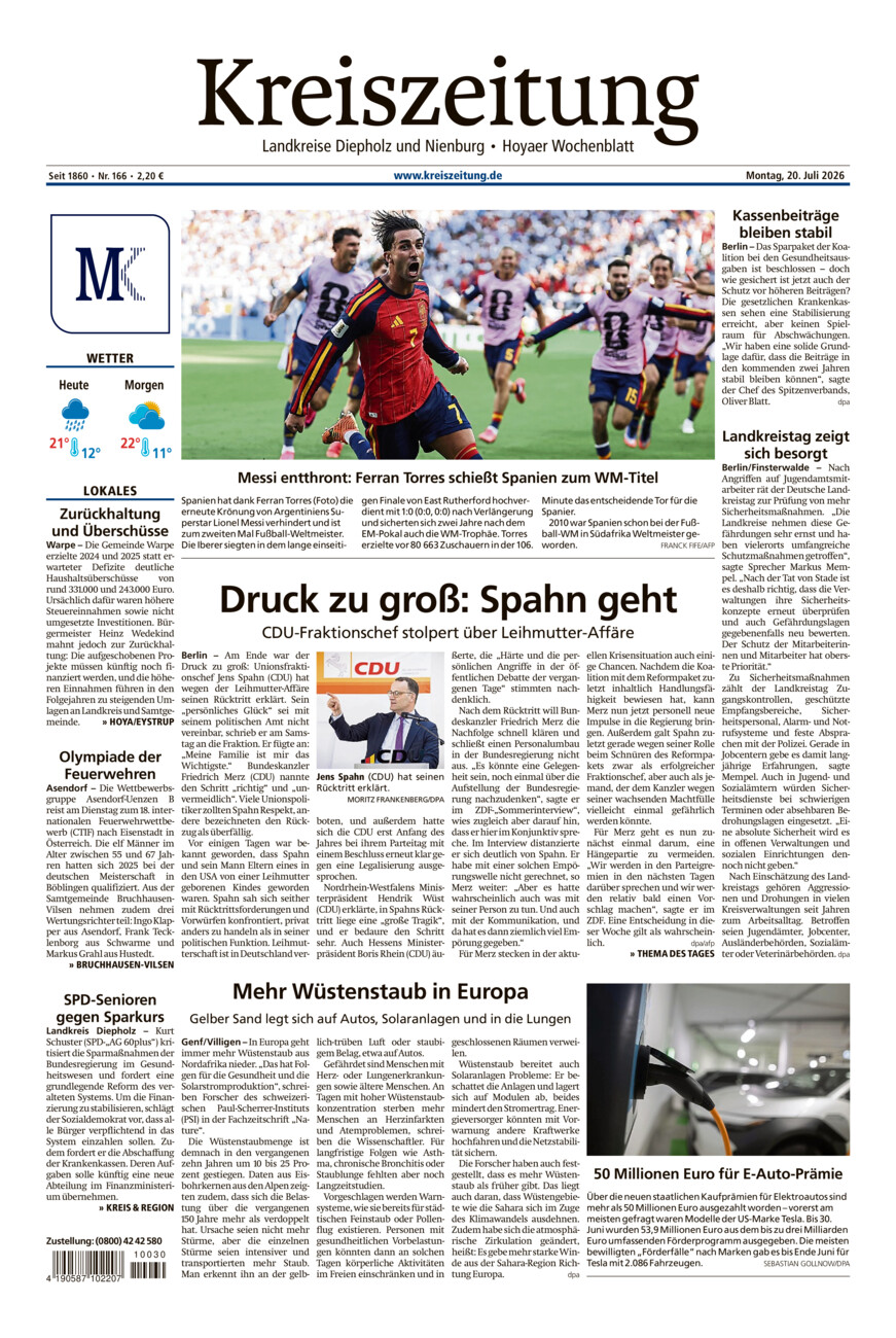 Kreiszeitung Bruchh.-Vilsen/Hoya vom Montag, 20.07.2026