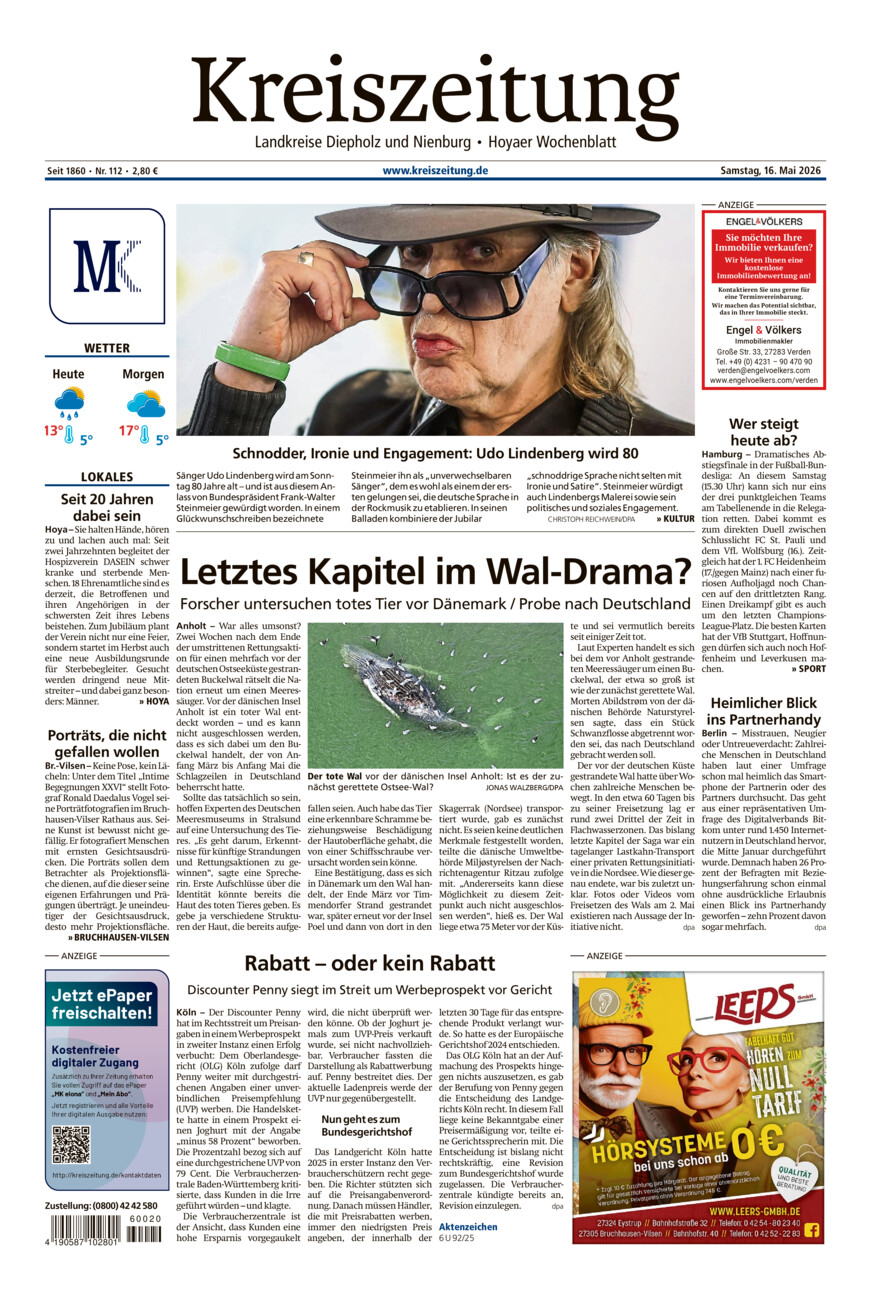 Kreiszeitung Bruchh.-Vilsen/Hoya vom Samstag, 16.05.2026