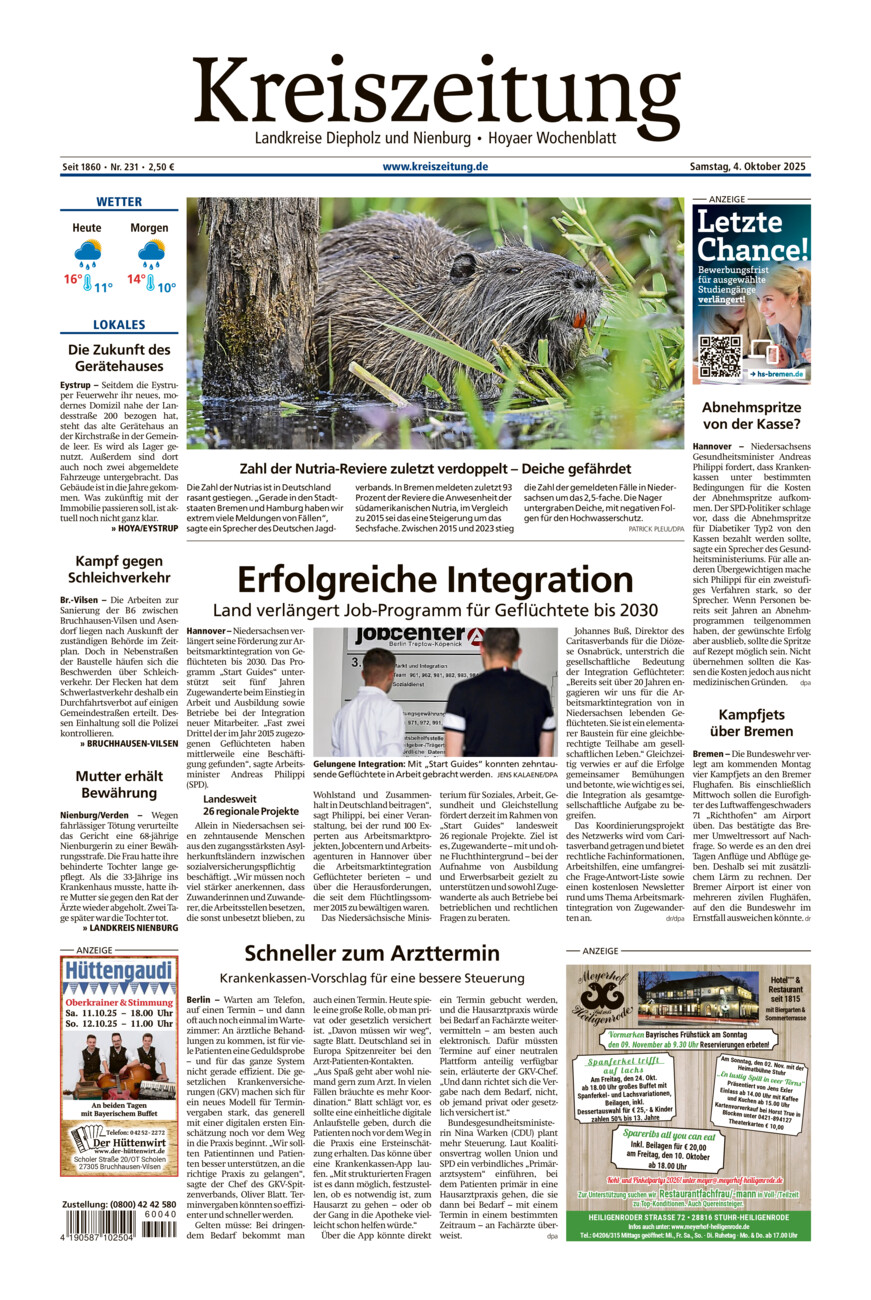 Kreiszeitung Bruchh.-Vilsen/Hoya vom Samstag, 04.10.2025