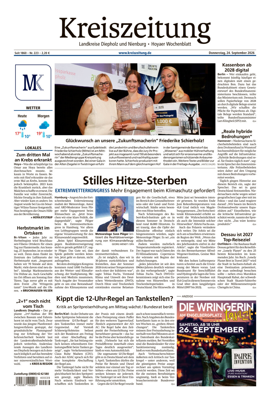 Kreiszeitung Bruchh.-Vilsen/Hoya vom Donnerstag, 24.09.2026