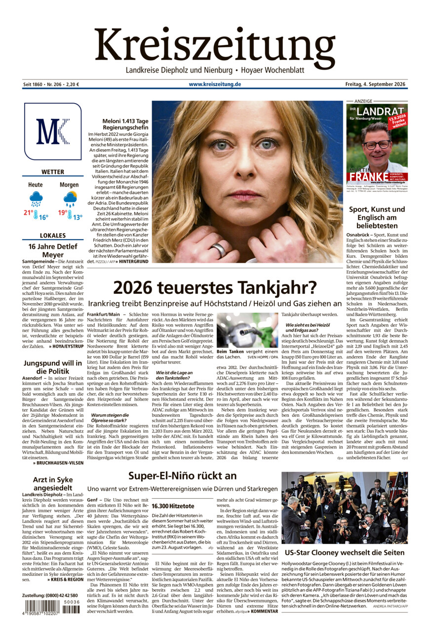 Kreiszeitung Bruchh.-Vilsen/Hoya vom Freitag, 04.09.2026