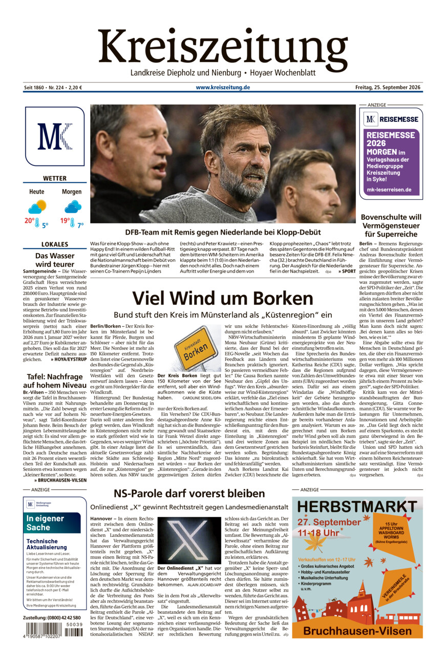 Kreiszeitung Bruchh.-Vilsen/Hoya vom Freitag, 25.09.2026