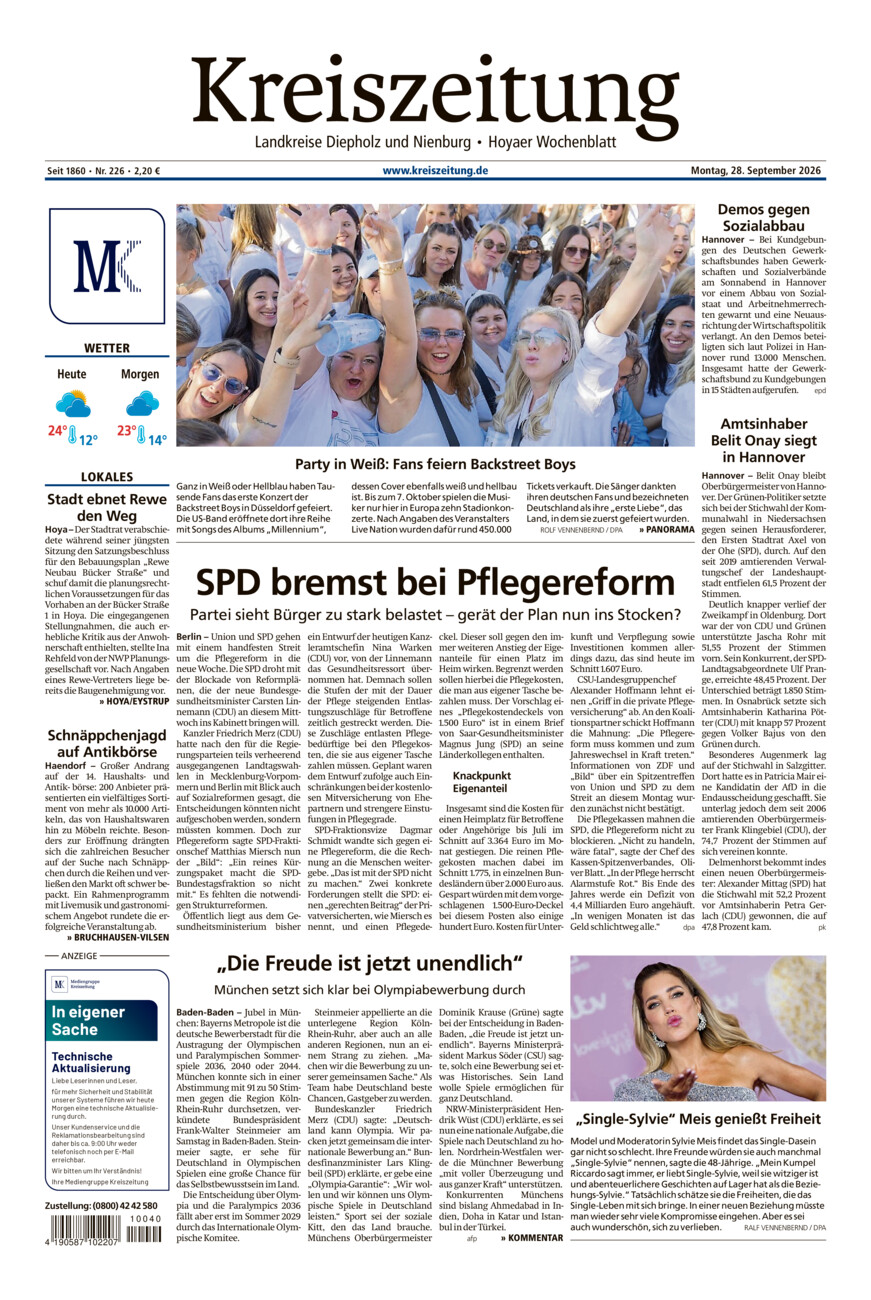 Kreiszeitung Bruchh.-Vilsen/Hoya vom Montag, 28.09.2026
