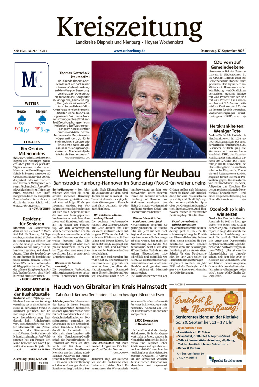 Kreiszeitung Bruchh.-Vilsen/Hoya vom Donnerstag, 17.09.2026