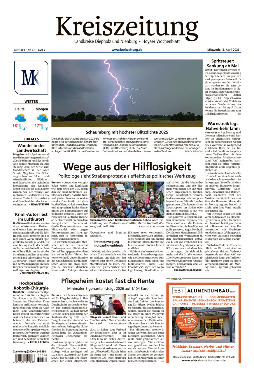 Kreiszeitung Bruchh.-Vilsen/Hoya vom Mittwoch, 15.04.2026