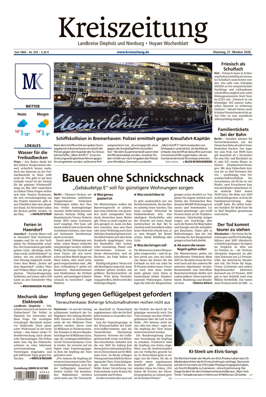 Kreiszeitung Bruchh.-Vilsen/Hoya vom Dienstag, 27.10.2026