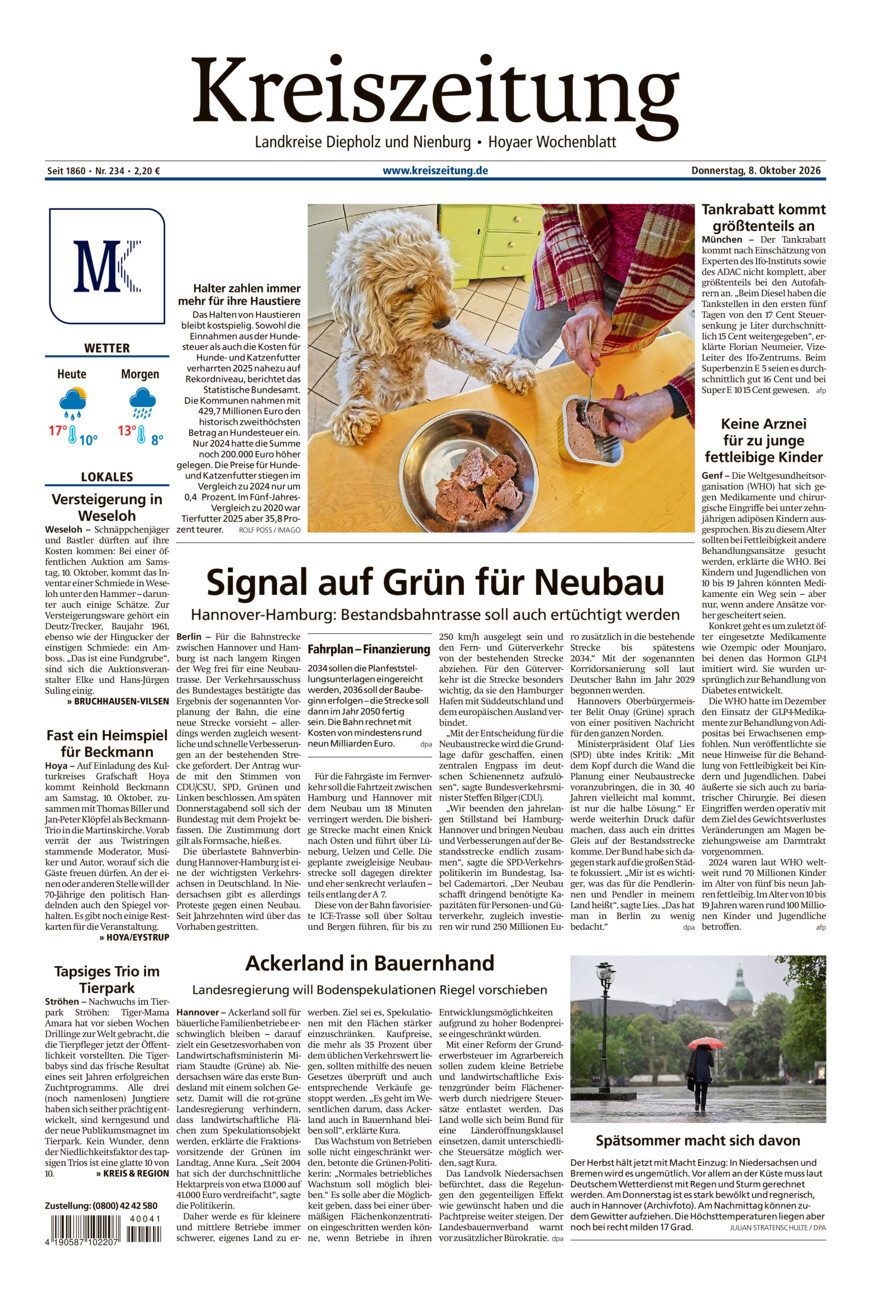 Kreiszeitung Bruchh.-Vilsen/Hoya vom Donnerstag, 08.10.2026
