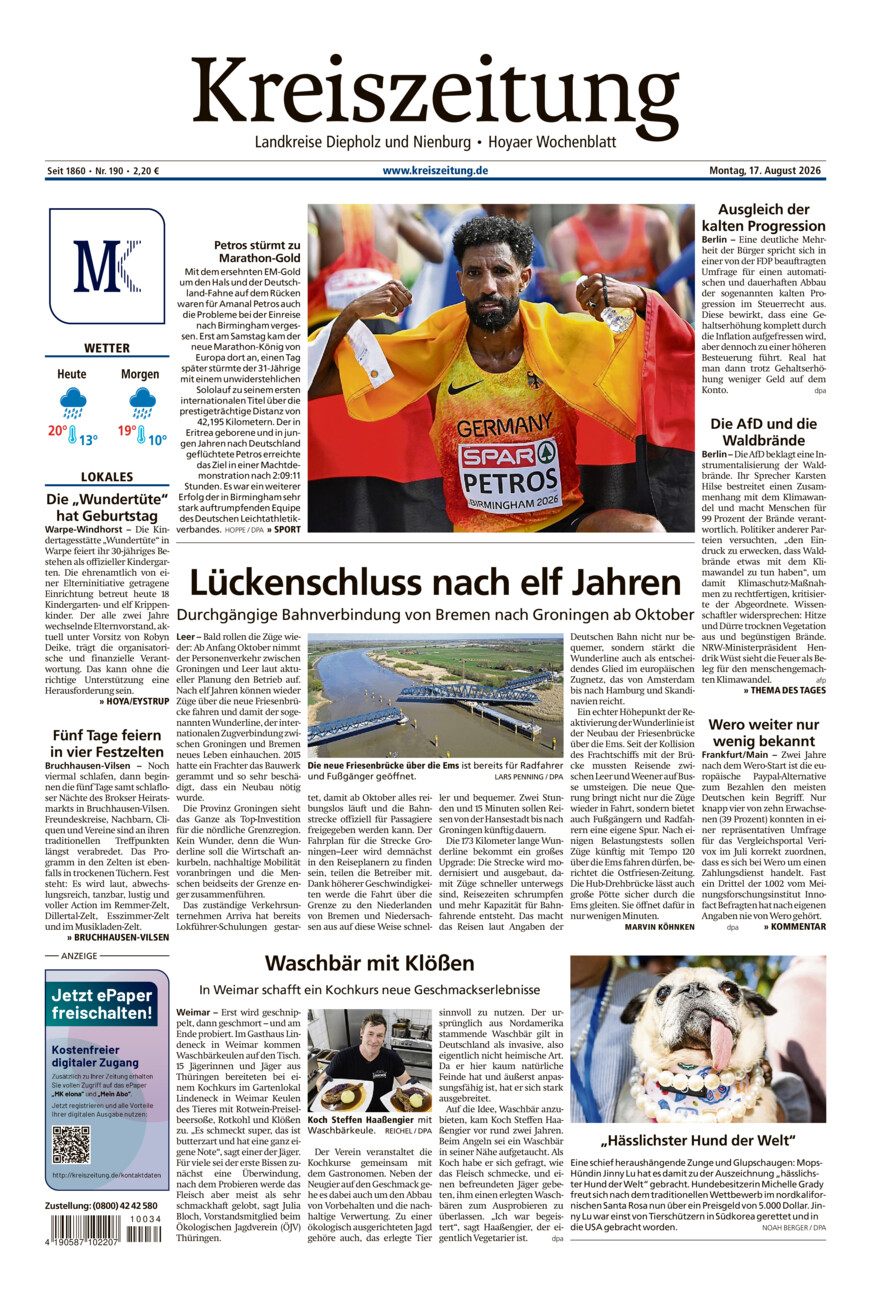 Kreiszeitung Bruchh.-Vilsen/Hoya vom Montag, 17.08.2026