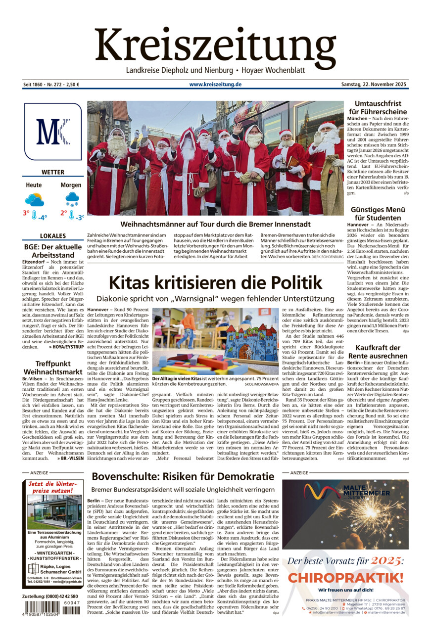 Kreiszeitung Bruchh.-Vilsen/Hoya vom Samstag, 22.11.2025