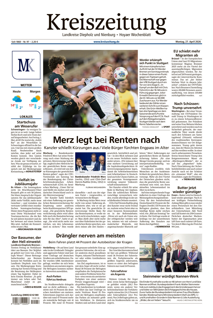 Kreiszeitung Bruchh.-Vilsen/Hoya vom Montag, 27.04.2026