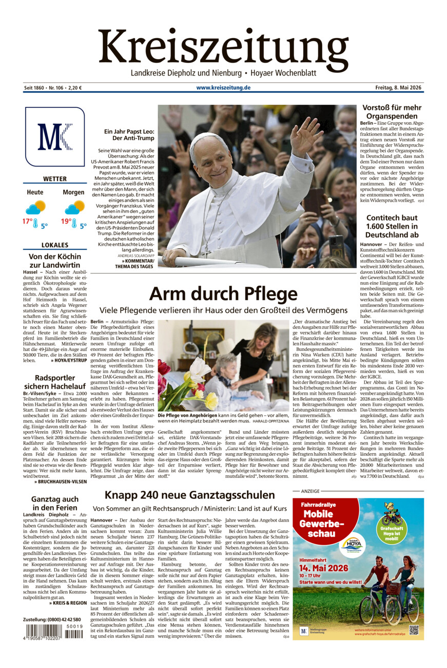 Kreiszeitung Bruchh.-Vilsen/Hoya vom Freitag, 08.05.2026