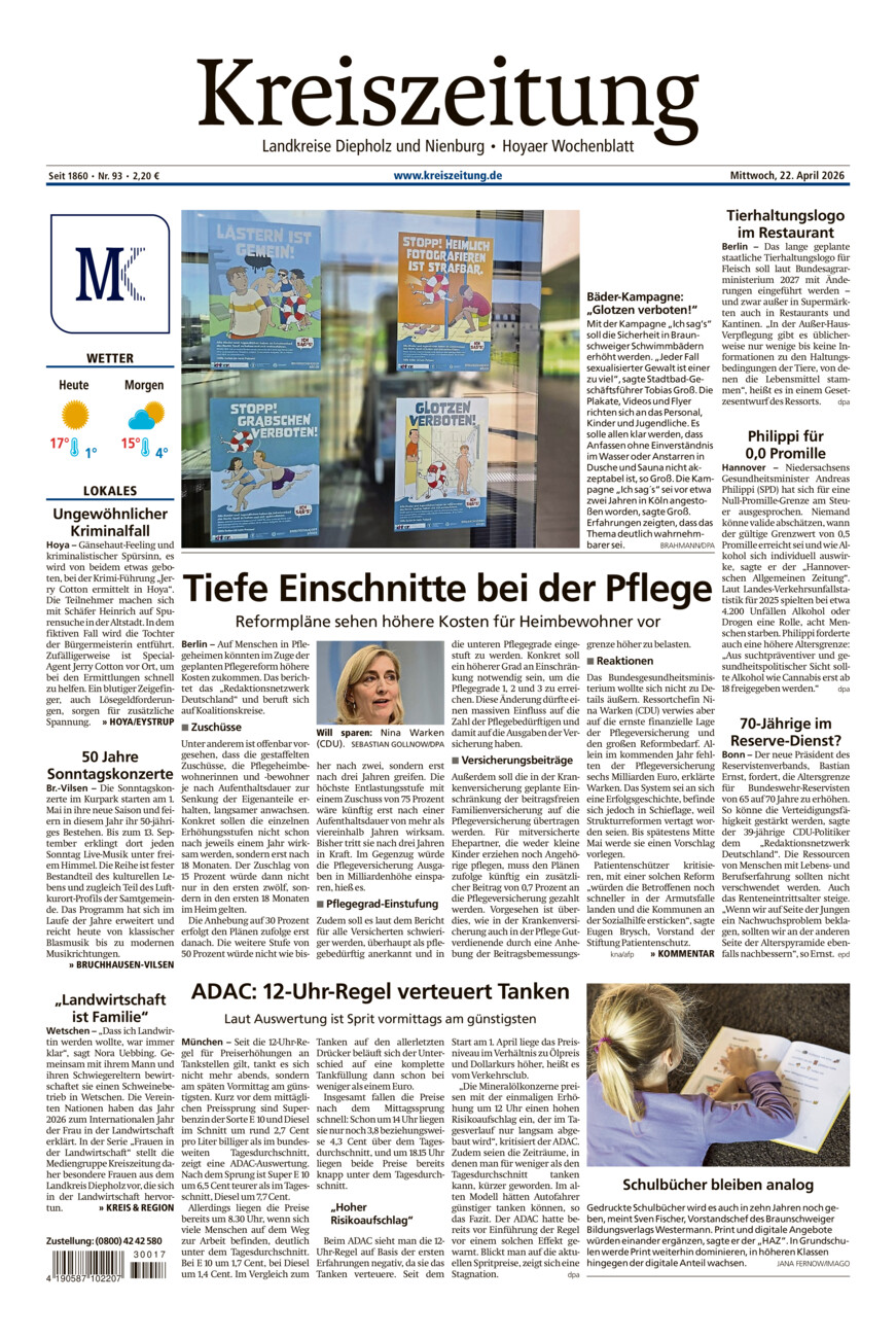 Kreiszeitung Bruchh.-Vilsen/Hoya vom Mittwoch, 22.04.2026