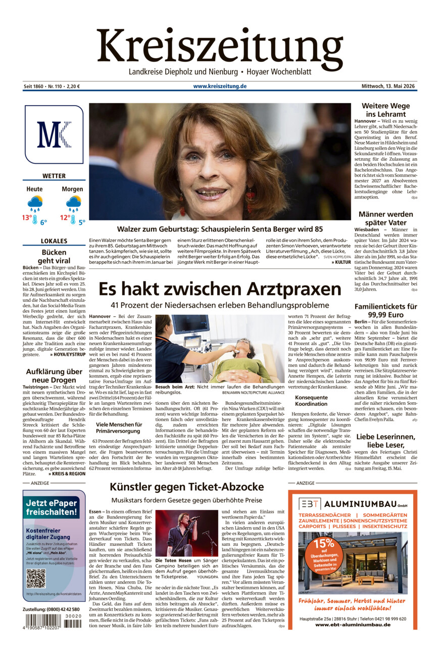 Kreiszeitung Bruchh.-Vilsen/Hoya vom Mittwoch, 13.05.2026