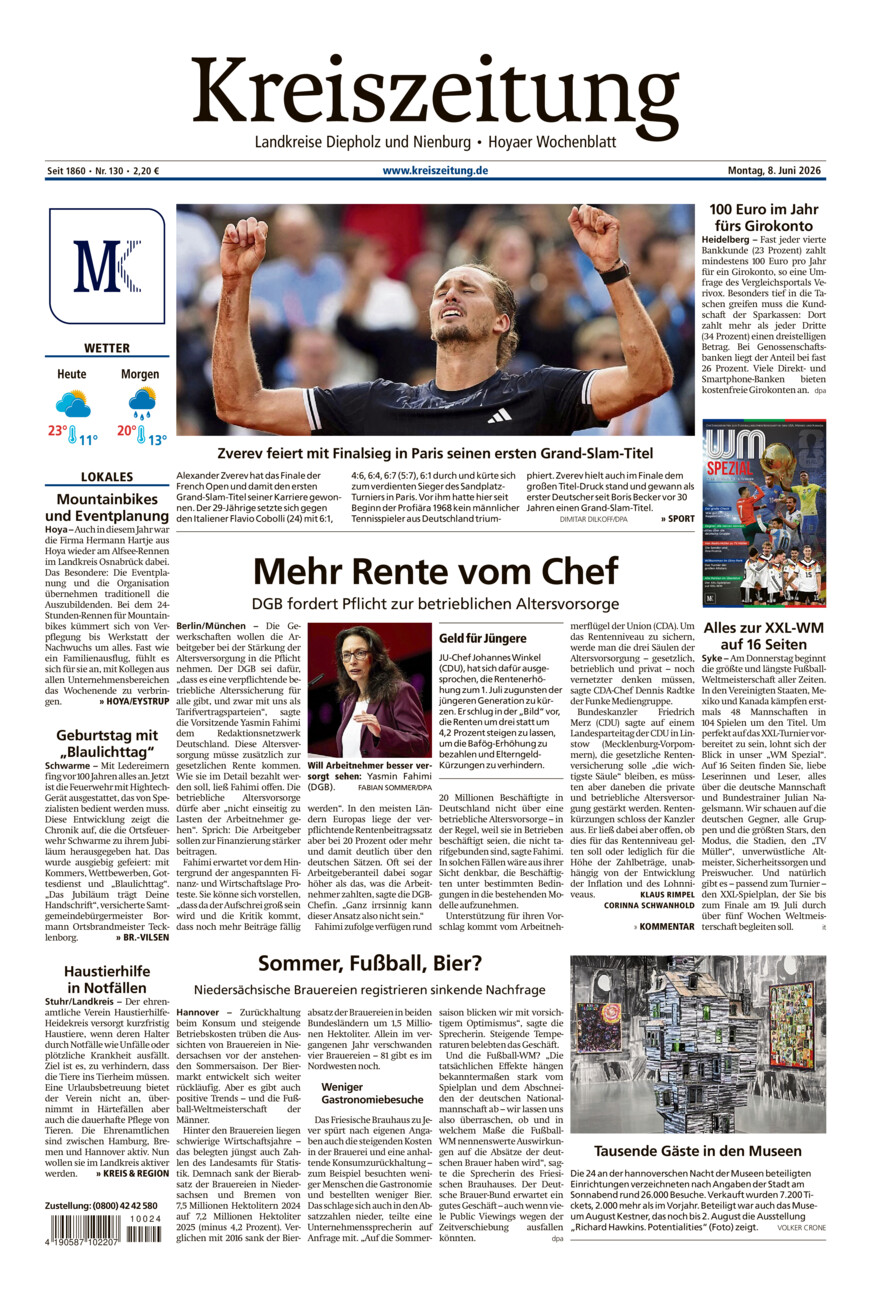Kreiszeitung Bruchh.-Vilsen/Hoya vom Montag, 08.06.2026