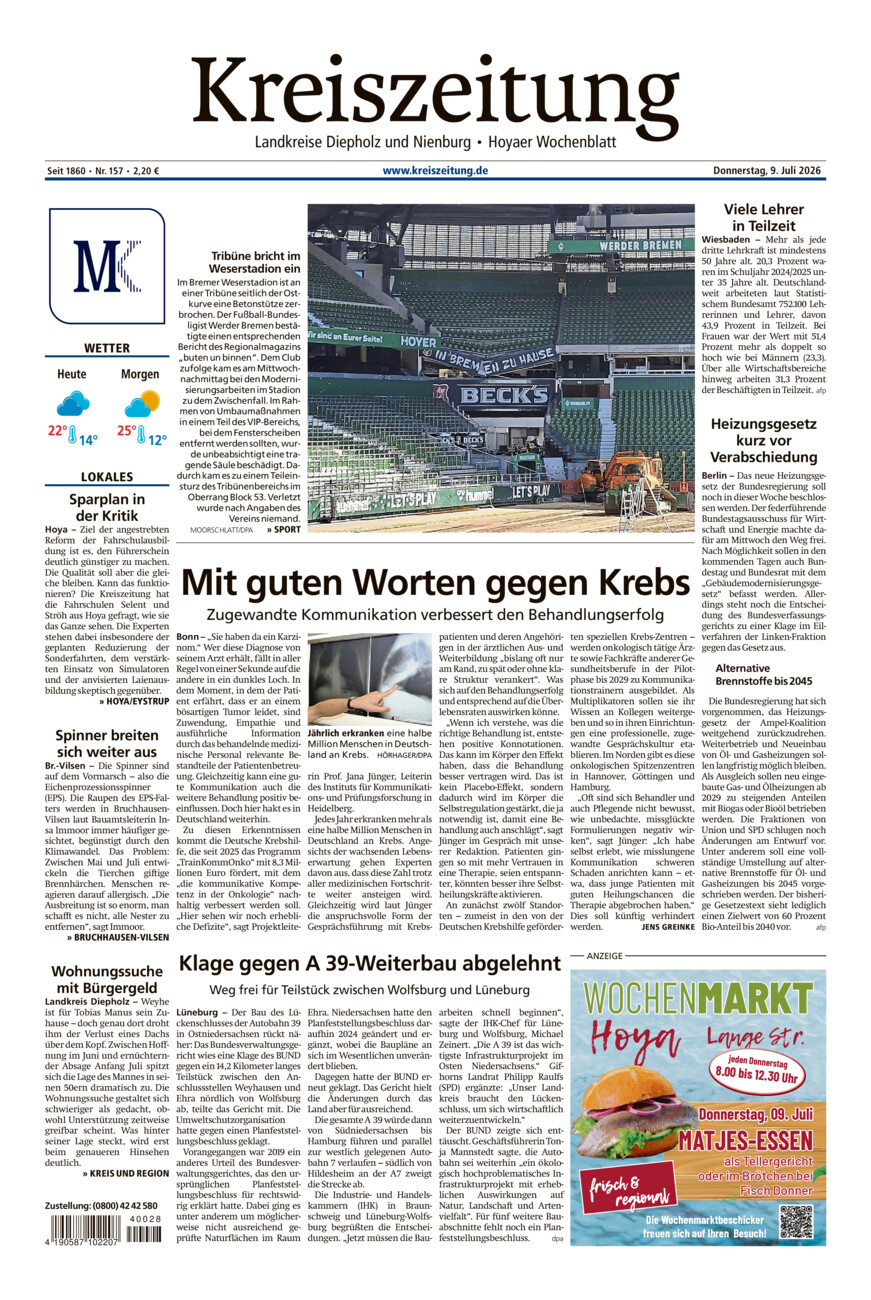 Kreiszeitung Bruchh.-Vilsen/Hoya vom Donnerstag, 09.07.2026