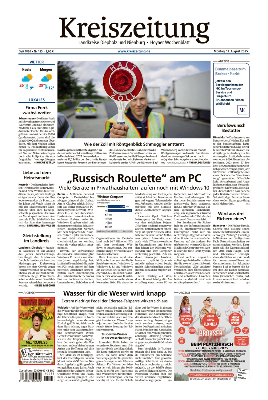 Kreiszeitung Bruchh.-Vilsen/Hoya vom Montag, 11.08.2025
