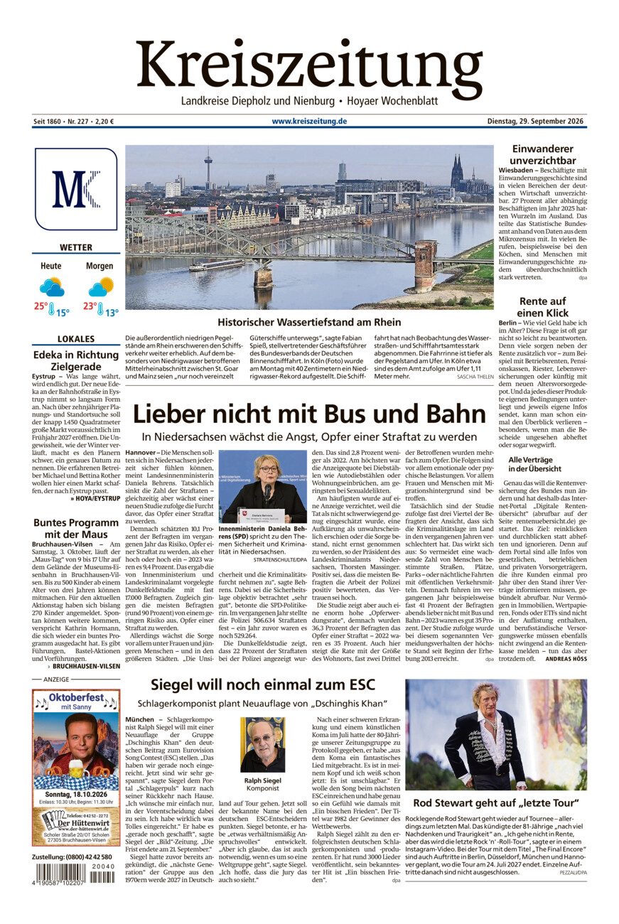 Kreiszeitung Bruchh.-Vilsen/Hoya vom Dienstag, 29.09.2026