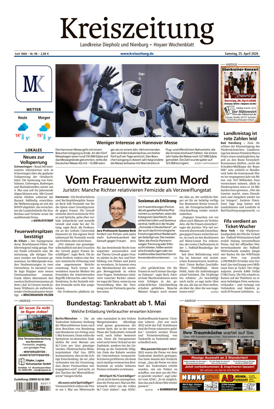Kreiszeitung Bruchh.-Vilsen/Hoya vom Samstag, 25.04.2026