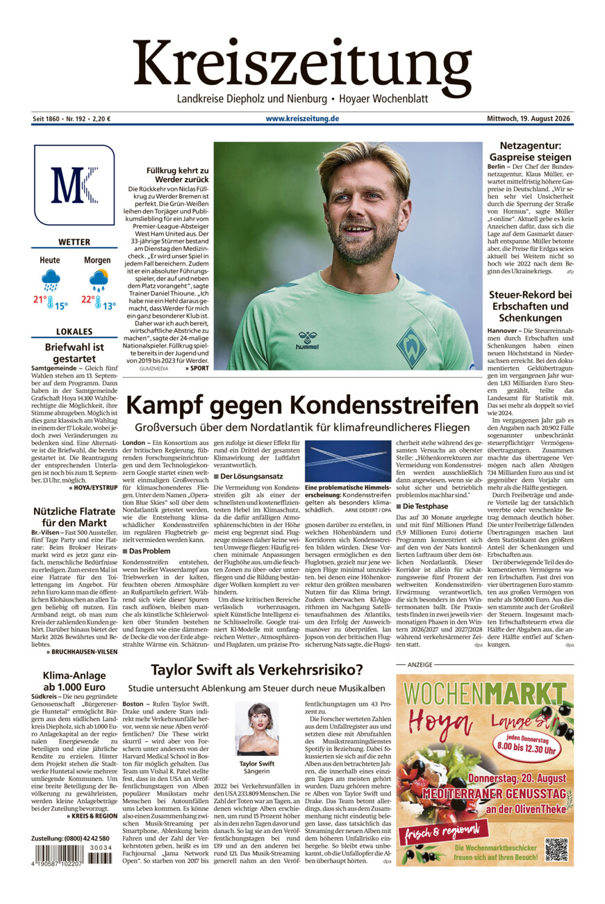 Kreiszeitung Bruchh.-Vilsen/Hoya vom Mittwoch, 19.08.2026