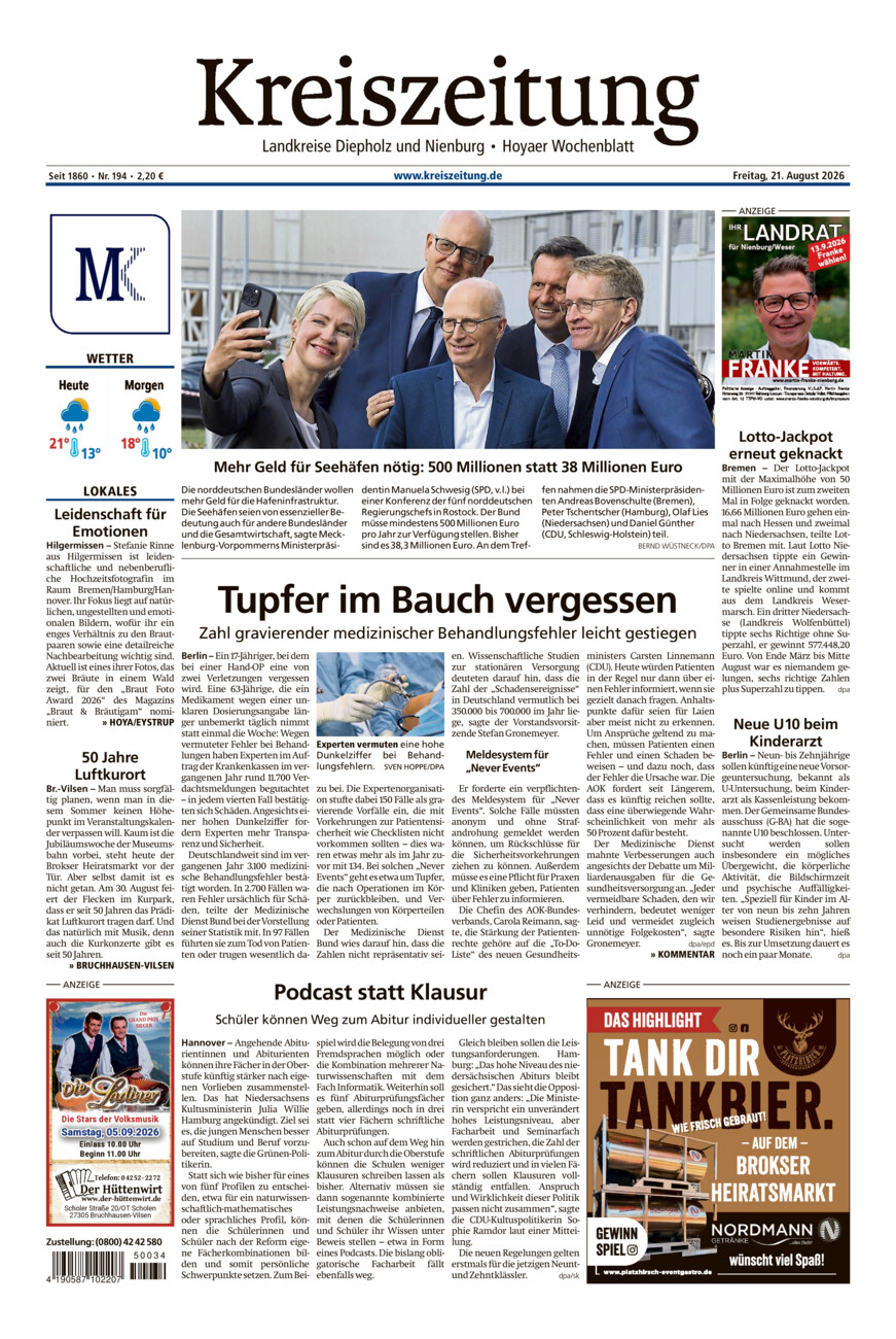 Kreiszeitung Bruchh.-Vilsen/Hoya vom Freitag, 21.08.2026