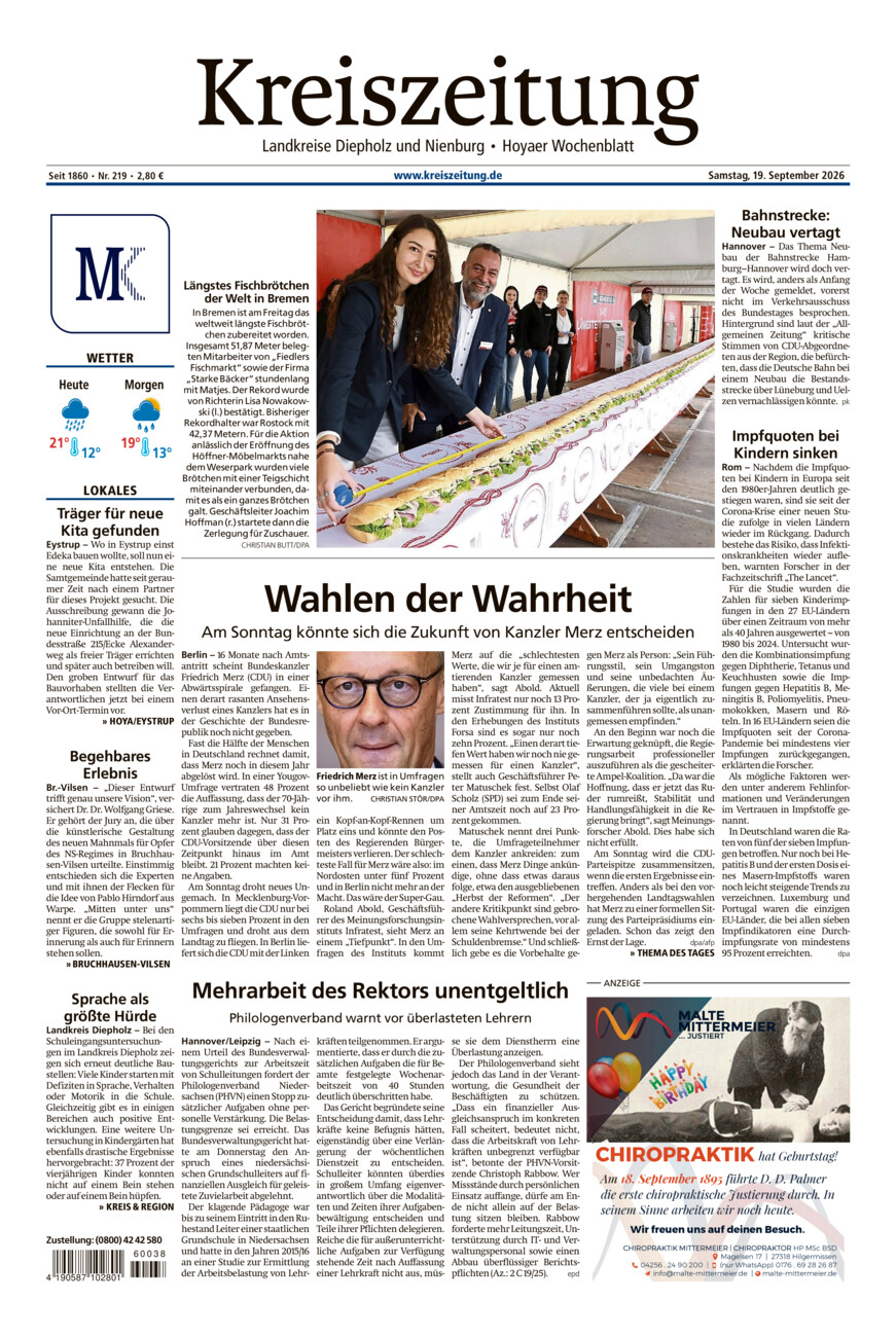 Kreiszeitung Bruchh.-Vilsen/Hoya vom Samstag, 19.09.2026