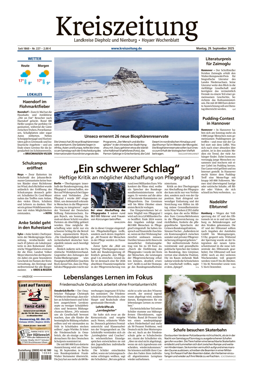 Kreiszeitung Bruchh.-Vilsen/Hoya vom Montag, 29.09.2025
