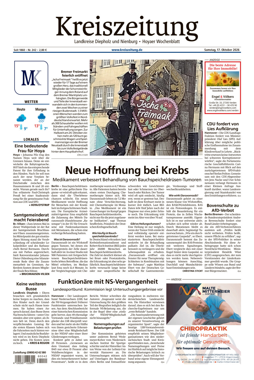 Kreiszeitung Bruchh.-Vilsen/Hoya vom Samstag, 17.10.2026