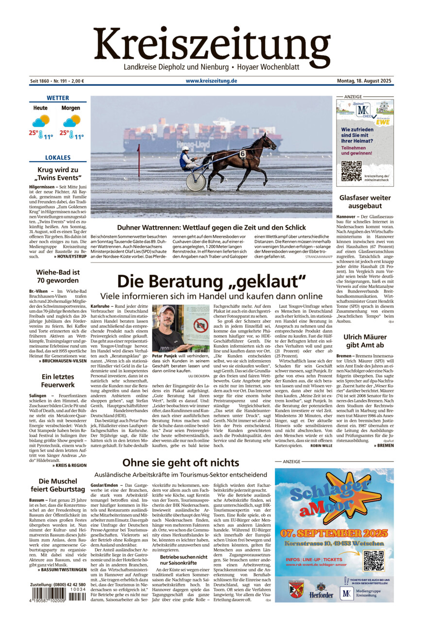 Kreiszeitung Bruchh.-Vilsen/Hoya vom Montag, 18.08.2025