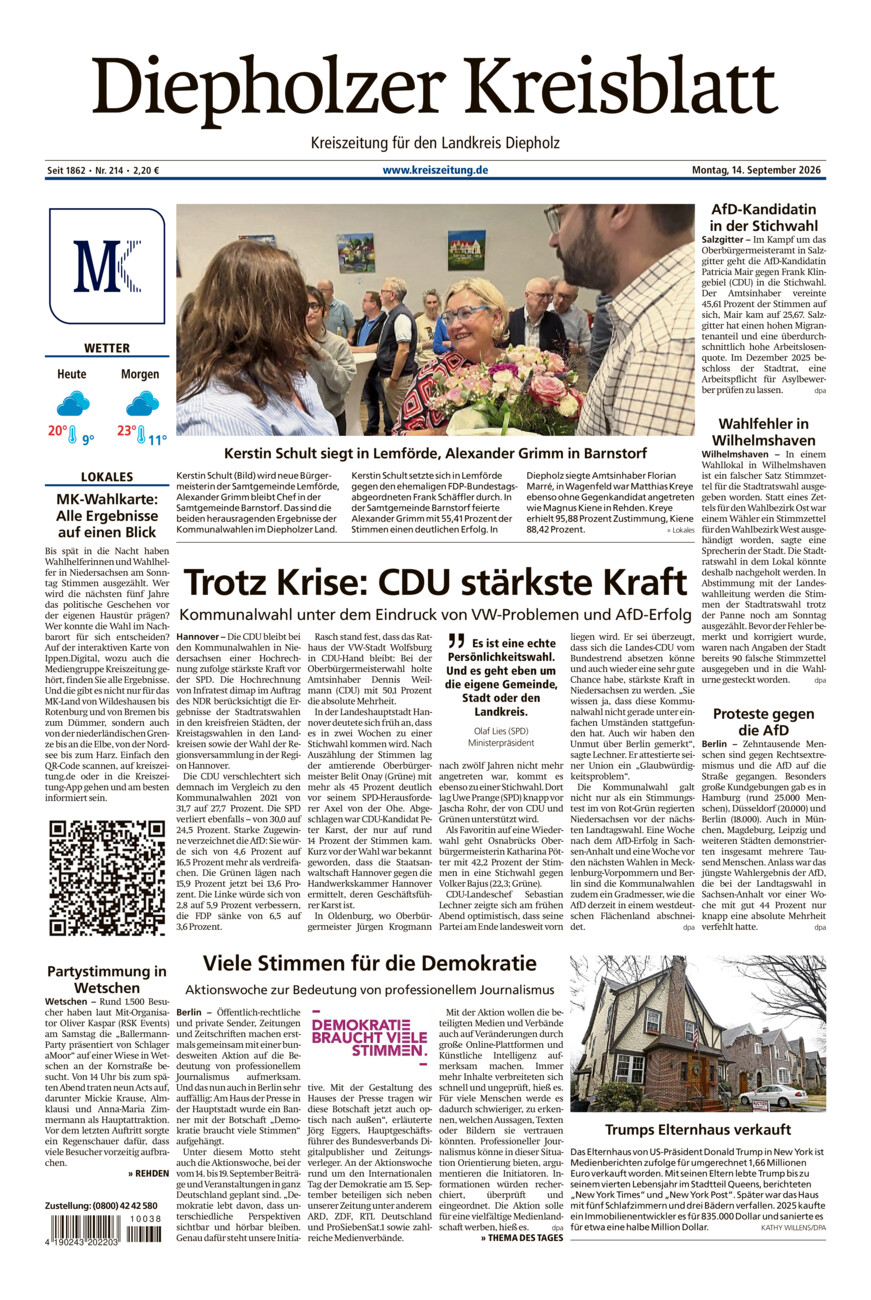 Diepholzer Kreisblatt vom Montag, 14.09.2026