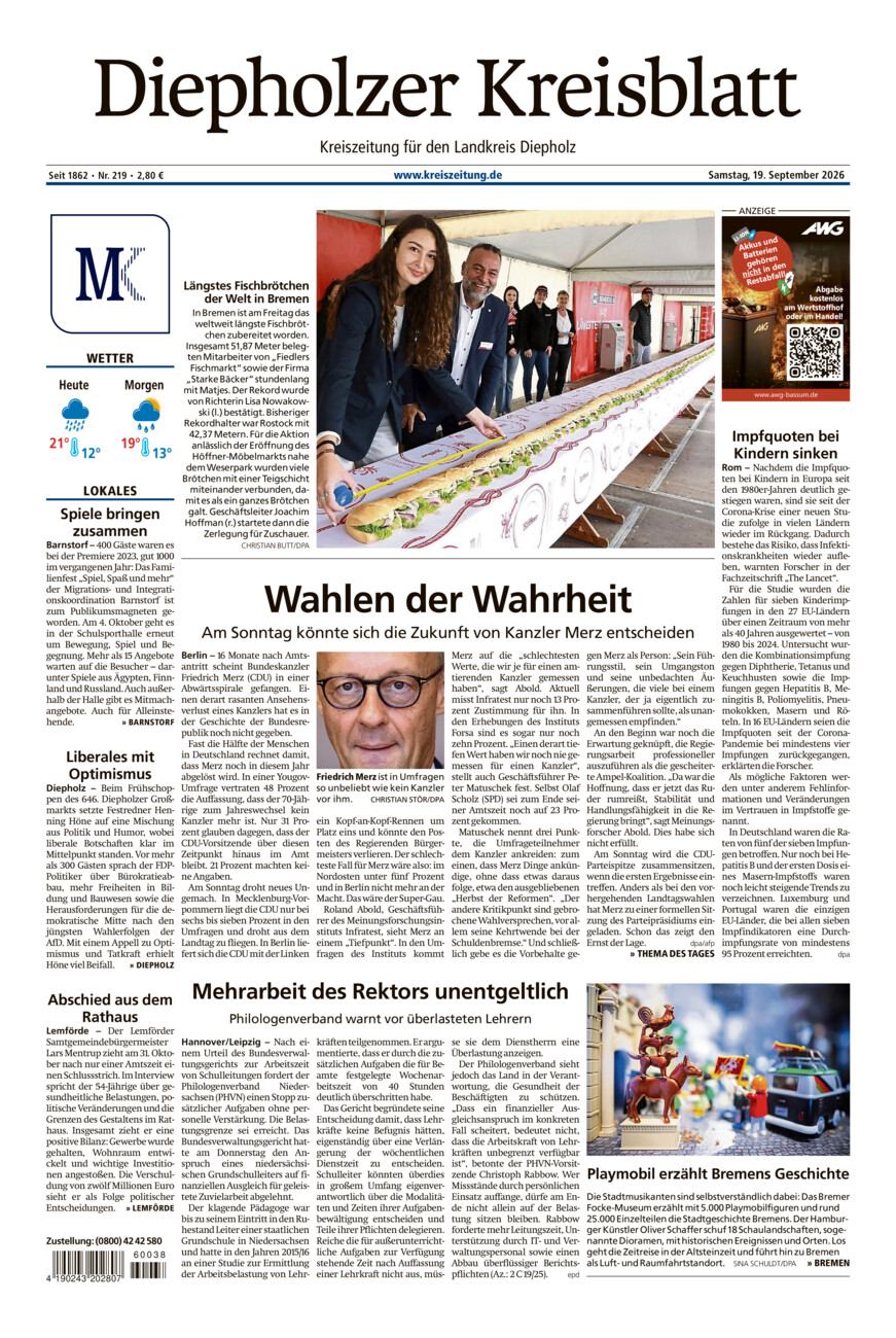 Diepholzer Kreisblatt vom Samstag, 19.09.2026