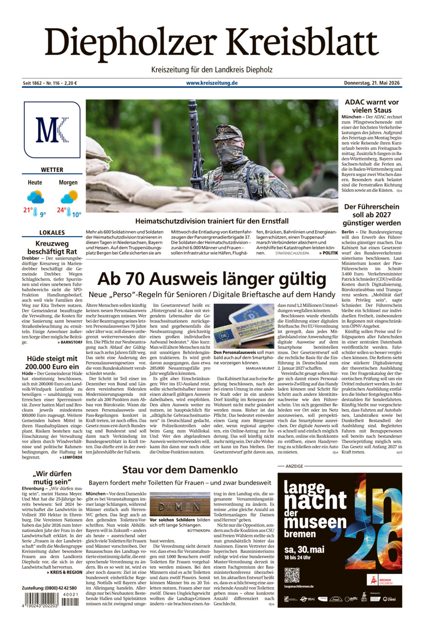 Diepholzer Kreisblatt vom Donnerstag, 21.05.2026