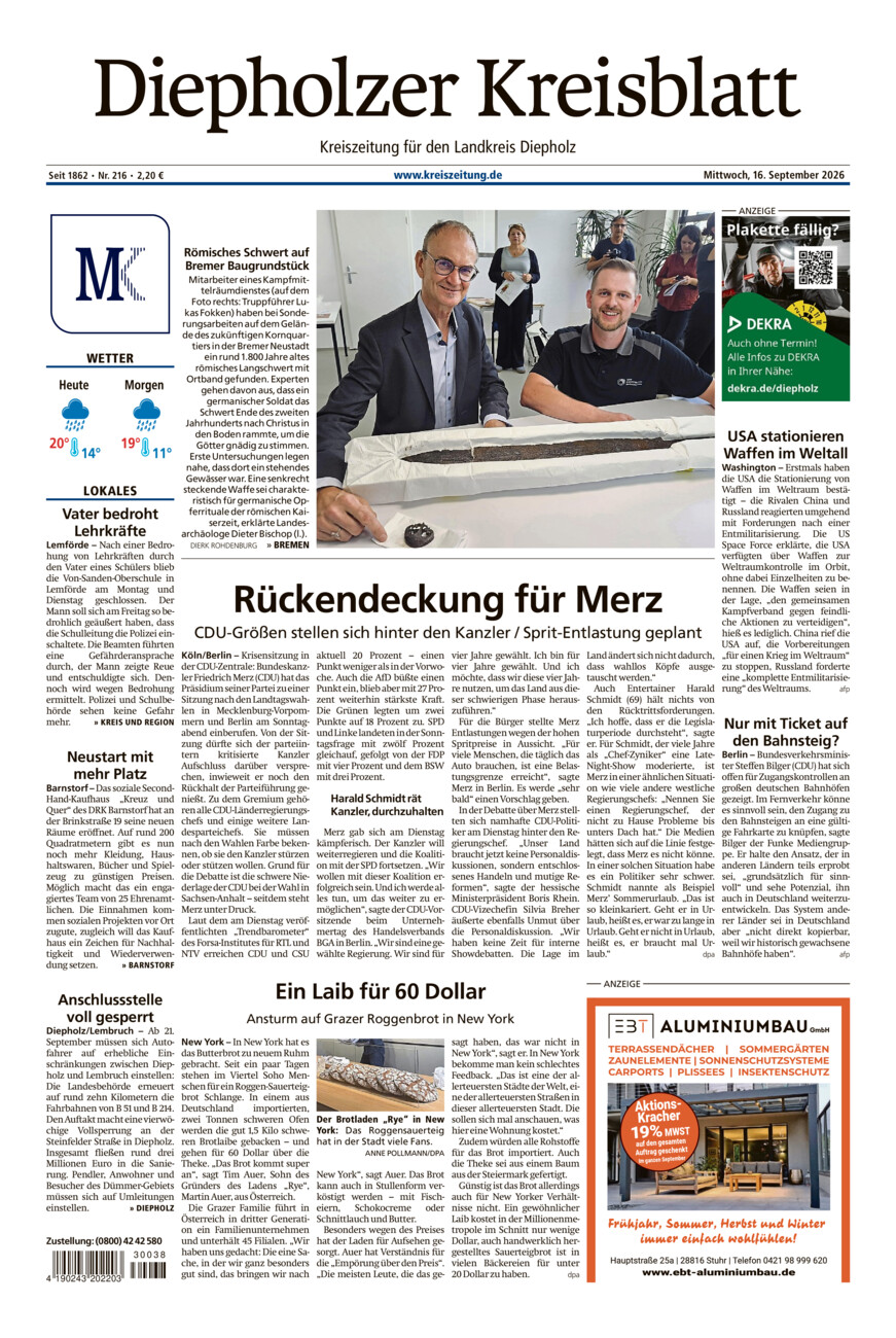 Diepholzer Kreisblatt vom Mittwoch, 16.09.2026