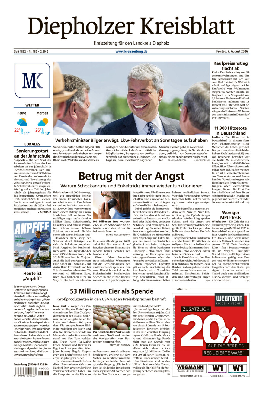 Diepholzer Kreisblatt vom Freitag, 07.08.2026