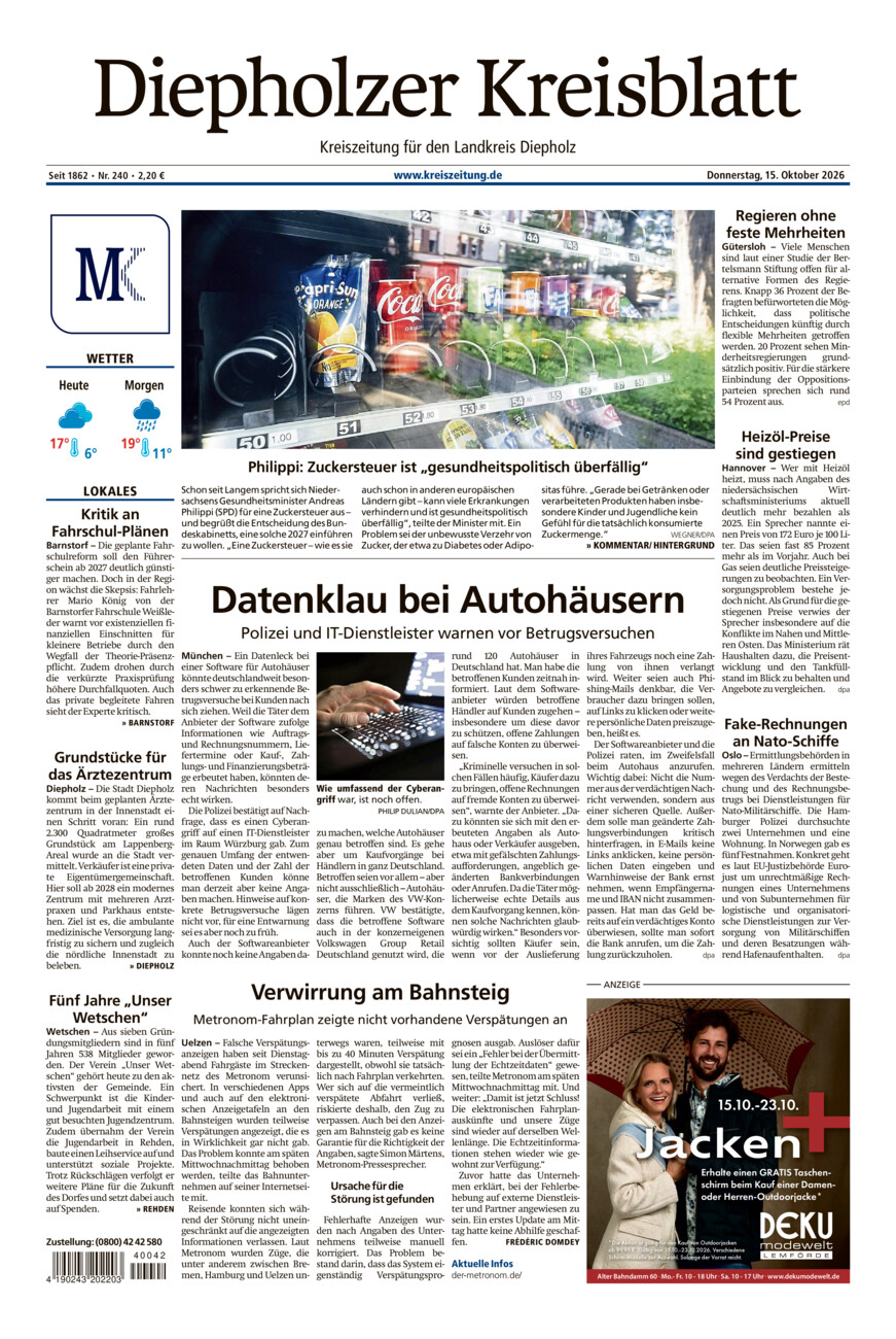 Diepholzer Kreisblatt vom Donnerstag, 15.10.2026