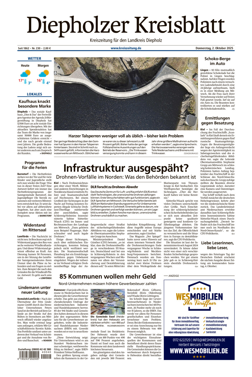 Diepholzer Kreisblatt vom Donnerstag, 02.10.2025