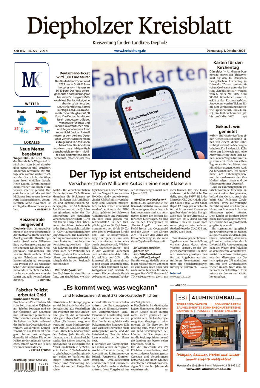Diepholzer Kreisblatt vom Donnerstag, 01.10.2026